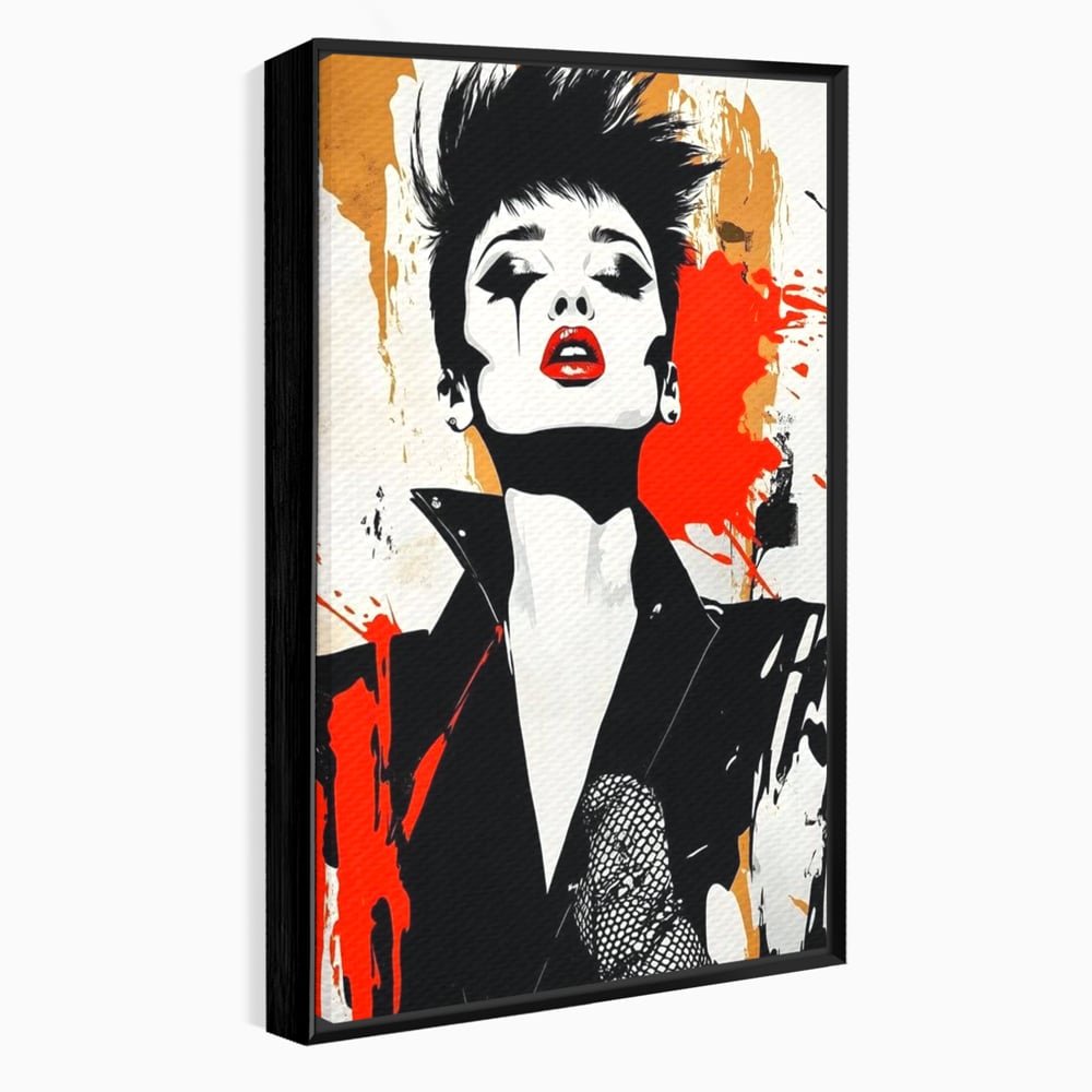 Leinwand Premium Canvas Wall Art, LuxCanva® G1178, Punk Eleganz, Lippenstift, Revolte, Chaos, Frau, Rebell, Glam, Anarchie, Pop Art, Retro, Freiheit, Nonkonformismus, Krieg, Büro, Wohnen, Schlafzimmer
