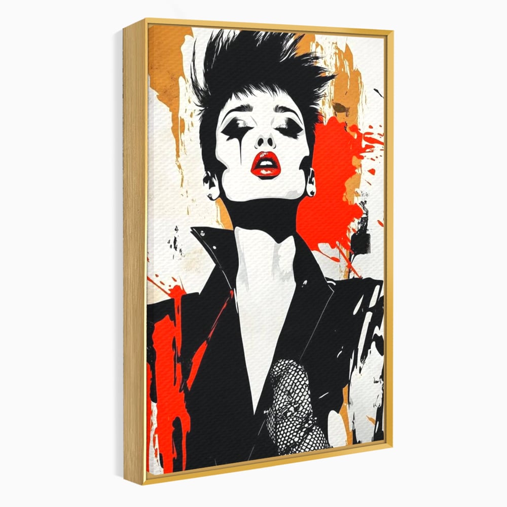 Leinwand Premium Canvas Wall Art, LuxCanva® G1178, Punk Eleganz, Lippenstift, Revolte, Chaos, Frau, Rebell, Glam, Anarchie, Pop Art, Retro, Freiheit, Nonkonformismus, Krieg, Büro, Wohnen, Schlafzimmer