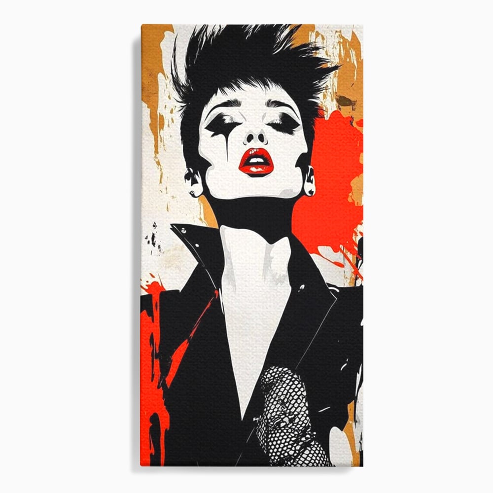 Leinwand Premium Canvas Wall Art, LuxCanva® G1178, Punk Eleganz, Lippenstift, Revolte, Chaos, Frau, Rebell, Glam, Anarchie, Pop Art, Retro, Freiheit, Nonkonformismus, Krieg, Büro, Wohnen, Schlafzimmer
