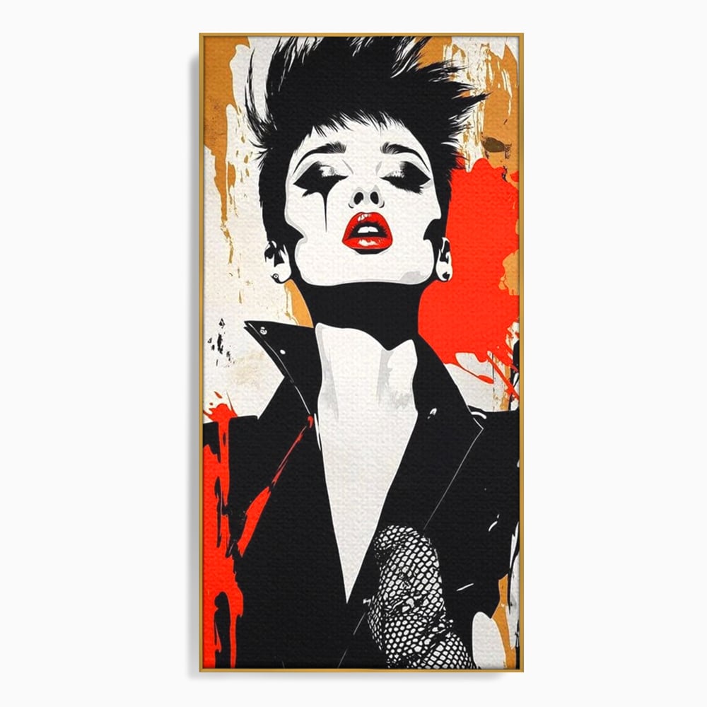 Leinwand Premium Canvas Wall Art, LuxCanva® G1178, Punk Eleganz, Lippenstift, Revolte, Chaos, Frau, Rebell, Glam, Anarchie, Pop Art, Retro, Freiheit, Nonkonformismus, Krieg, Büro, Wohnen, Schlafzimmer