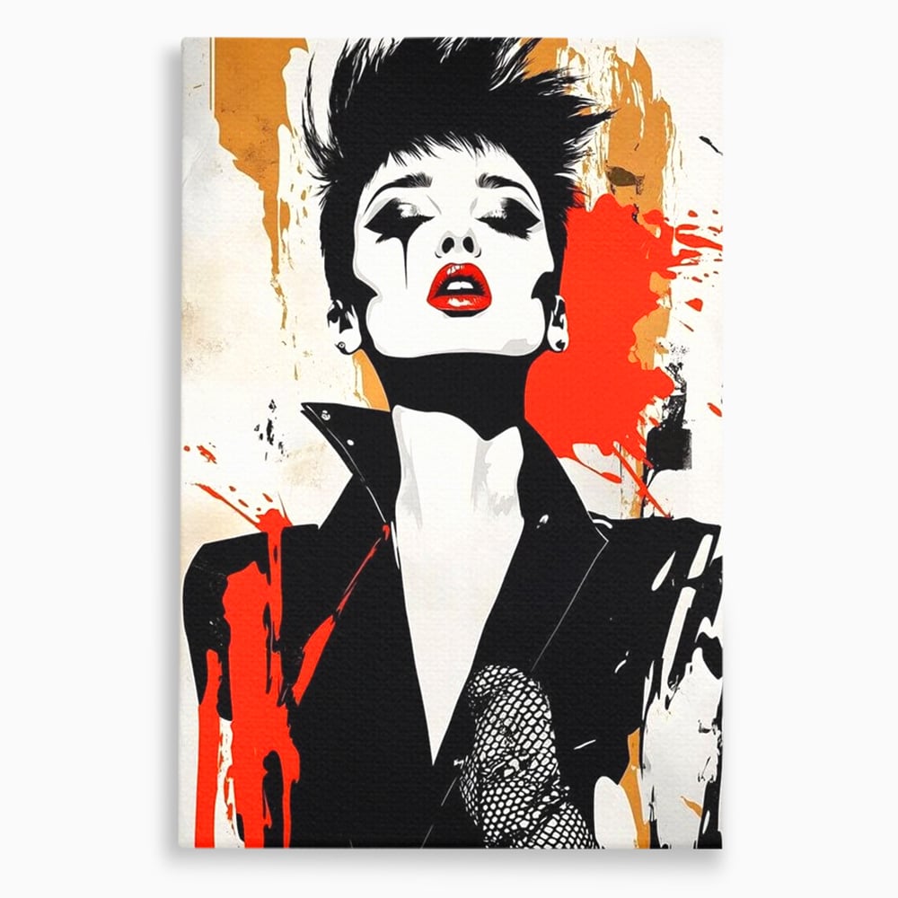 Leinwand Premium Canvas Wall Art, LuxCanva® G1178, Punk Eleganz, Lippenstift, Revolte, Chaos, Frau, Rebell, Glam, Anarchie, Pop Art, Retro, Freiheit, Nonkonformismus, Krieg, Büro, Wohnen, Schlafzimmer
