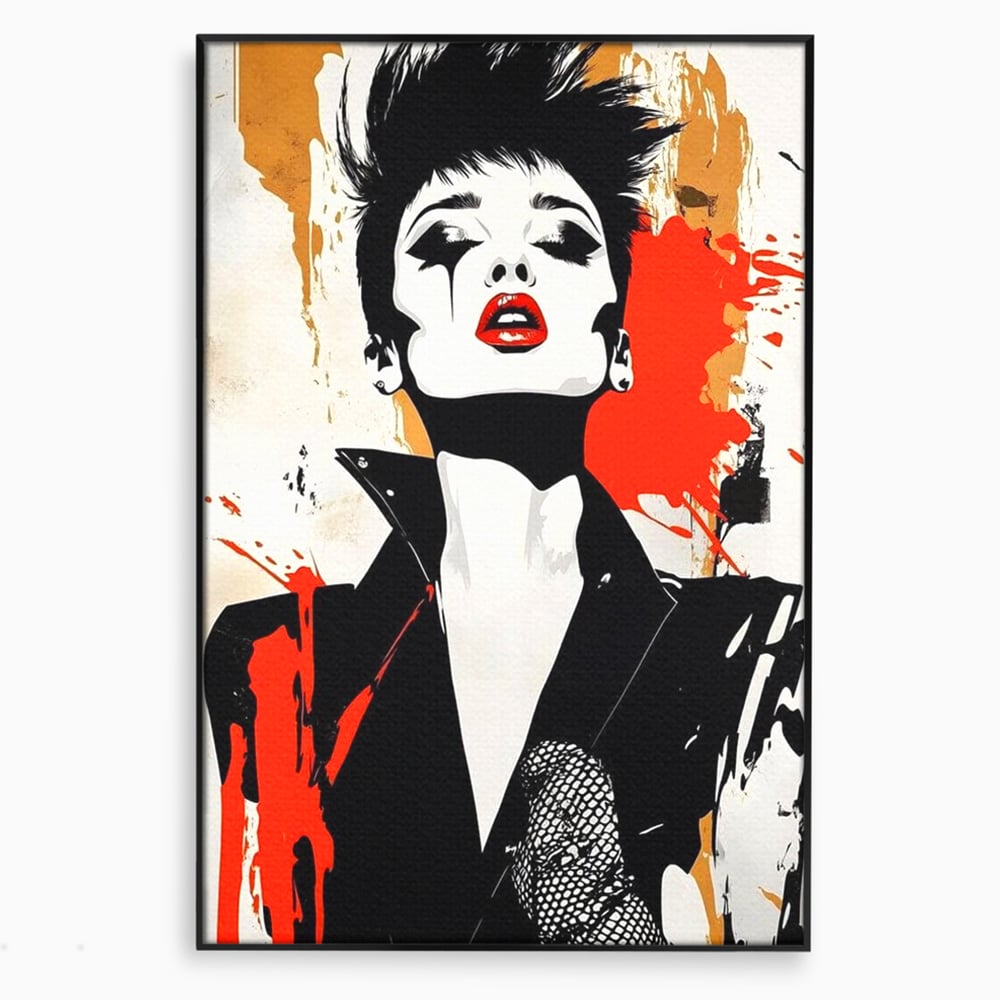 Leinwand Premium Canvas Wall Art, LuxCanva® G1178, Punk Eleganz, Lippenstift, Revolte, Chaos, Frau, Rebell, Glam, Anarchie, Pop Art, Retro, Freiheit, Nonkonformismus, Krieg, Büro, Wohnen, Schlafzimmer