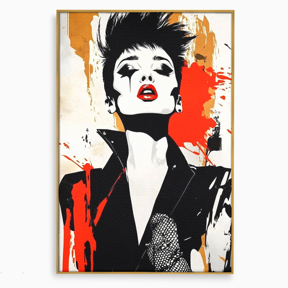 Leinwand Premium Canvas Wall Art, LuxCanva® G1178, Punk Eleganz, Lippenstift, Revolte, Chaos, Frau, Rebell, Glam, Anarchie, Pop Art, Retro, Freiheit, Nonkonformismus, Krieg, Büro, Wohnen, Schlafzimmer