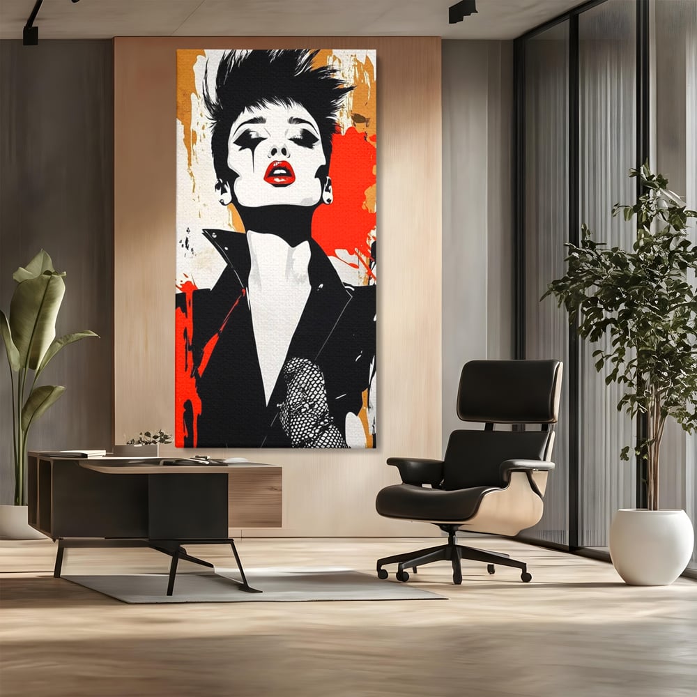 Leinwand Premium Canvas Wall Art, LuxCanva® G1178, Punk Eleganz, Lippenstift, Revolte, Chaos, Frau, Rebell, Glam, Anarchie, Pop Art, Retro, Freiheit, Nonkonformismus, Krieg, Büro, Wohnen, Schlafzimmer