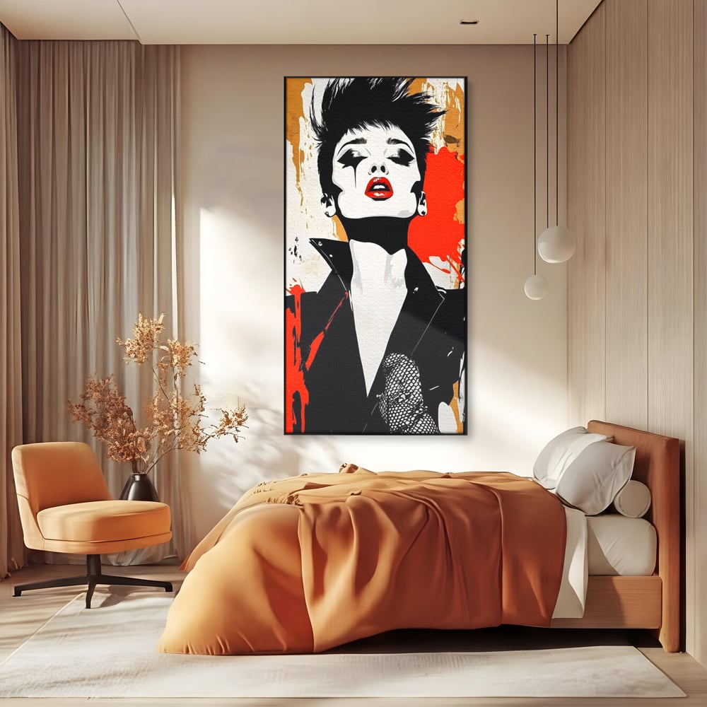 Leinwand Premium Canvas Wall Art, LuxCanva® G1178, Punk Eleganz, Lippenstift, Revolte, Chaos, Frau, Rebell, Glam, Anarchie, Pop Art, Retro, Freiheit, Nonkonformismus, Krieg, Büro, Wohnen, Schlafzimmer
