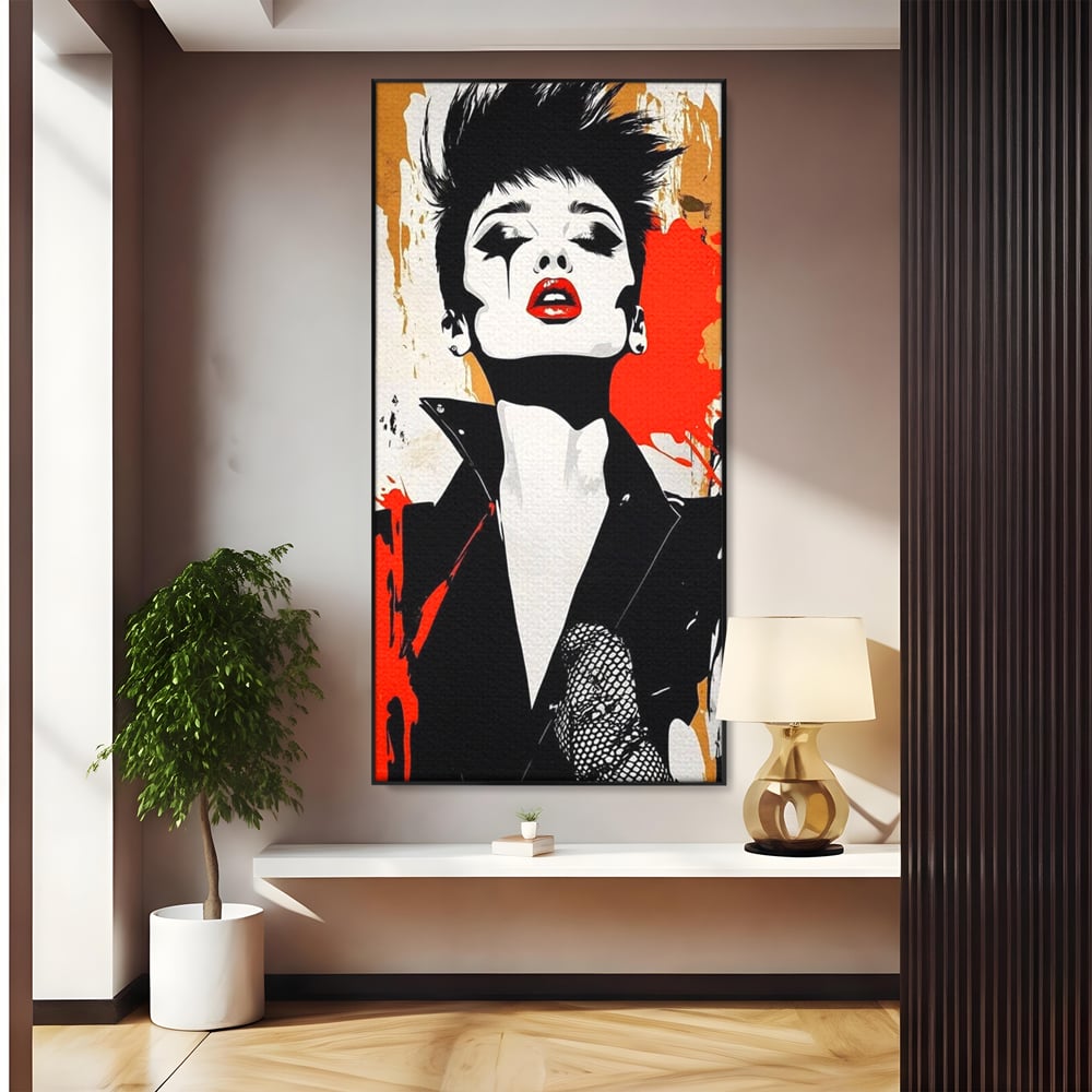 Leinwand Premium Canvas Wall Art, LuxCanva® G1178, Punk Eleganz, Lippenstift, Revolte, Chaos, Frau, Rebell, Glam, Anarchie, Pop Art, Retro, Freiheit, Nonkonformismus, Krieg, Büro, Wohnen, Schlafzimmer
