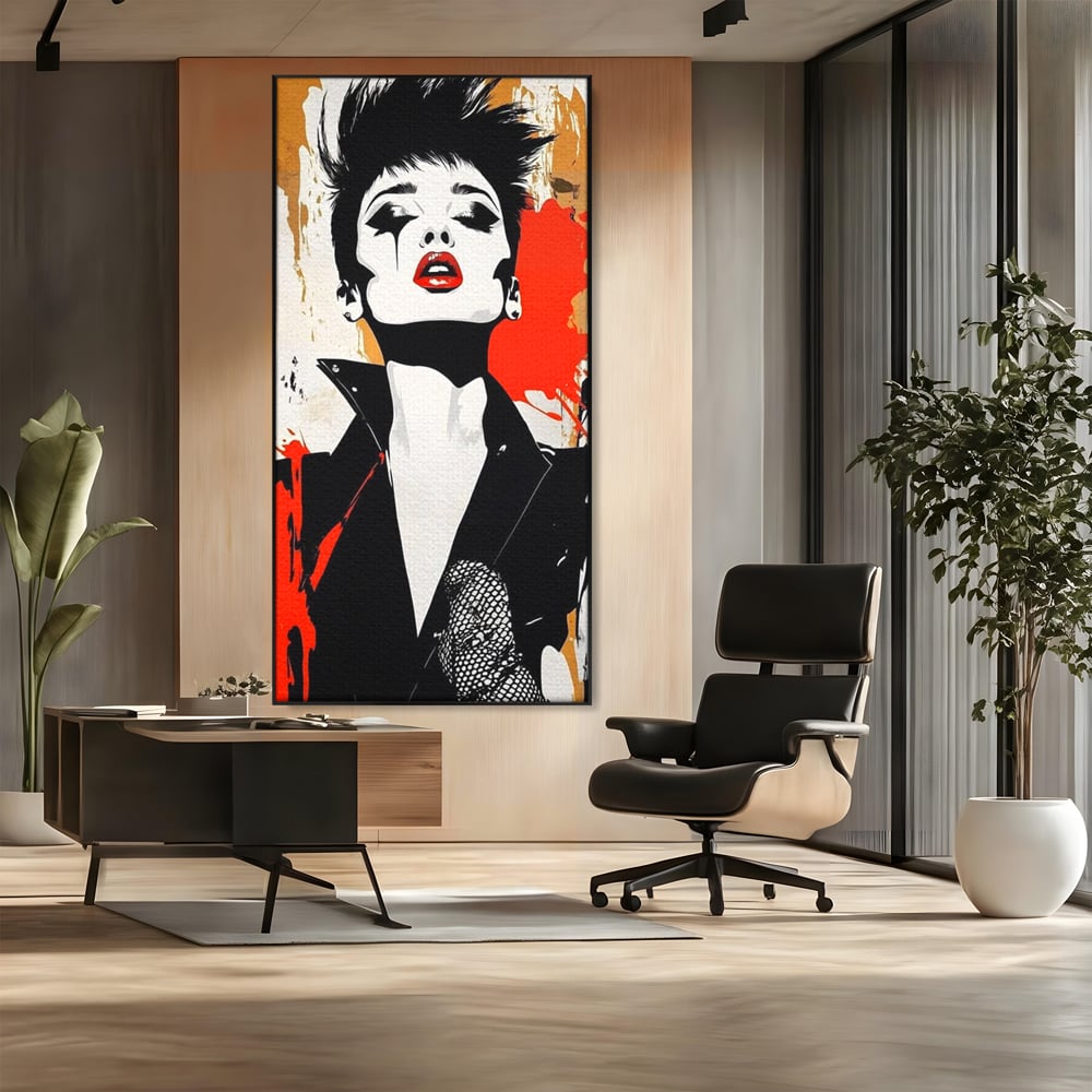 Leinwand Premium Canvas Wall Art, LuxCanva® G1178, Punk Eleganz, Lippenstift, Revolte, Chaos, Frau, Rebell, Glam, Anarchie, Pop Art, Retro, Freiheit, Nonkonformismus, Krieg, Büro, Wohnen, Schlafzimmer