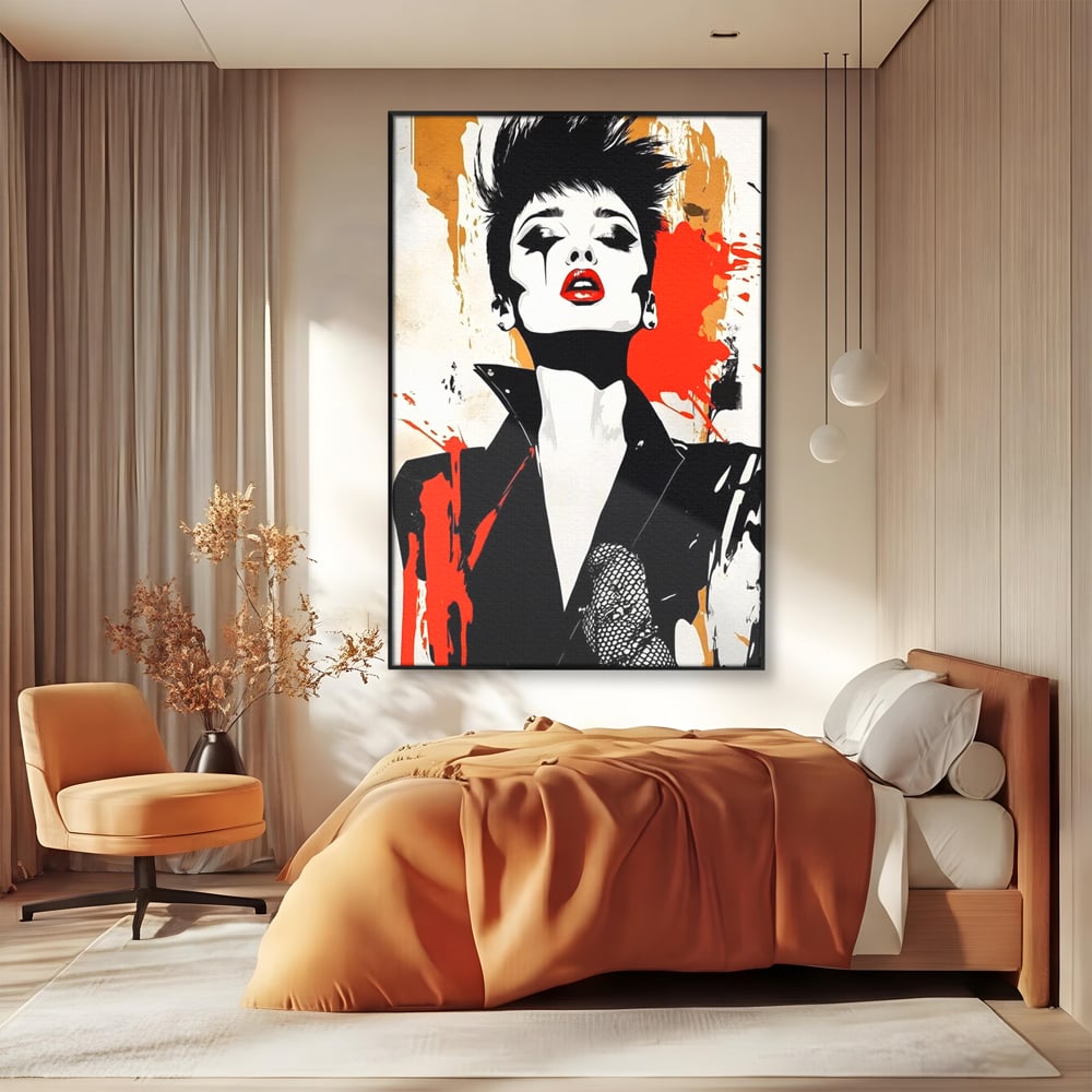 Leinwand Premium Canvas Wall Art, LuxCanva® G1178, Punk Eleganz, Lippenstift, Revolte, Chaos, Frau, Rebell, Glam, Anarchie, Pop Art, Retro, Freiheit, Nonkonformismus, Krieg, Büro, Wohnen, Schlafzimmer
