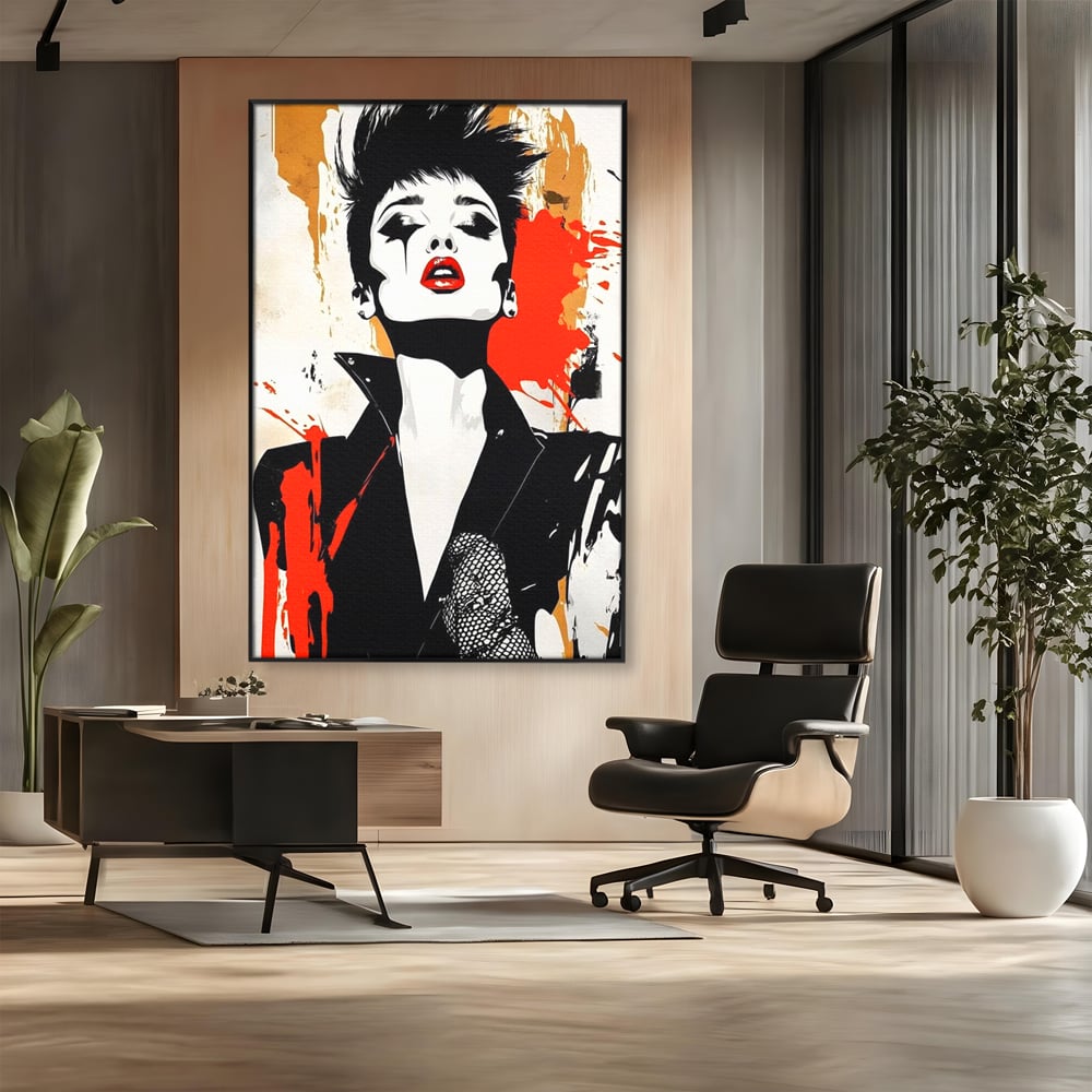 Leinwand Premium Canvas Wall Art, LuxCanva® G1178, Punk Eleganz, Lippenstift, Revolte, Chaos, Frau, Rebell, Glam, Anarchie, Pop Art, Retro, Freiheit, Nonkonformismus, Krieg, Büro, Wohnen, Schlafzimmer