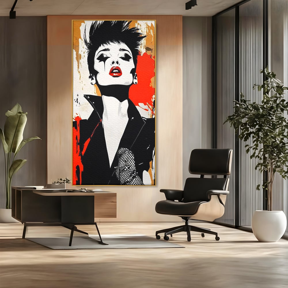 Leinwand Premium Canvas Wall Art, LuxCanva® G1178, Punk Eleganz, Lippenstift, Revolte, Chaos, Frau, Rebell, Glam, Anarchie, Pop Art, Retro, Freiheit, Nonkonformismus, Krieg, Büro, Wohnen, Schlafzimmer