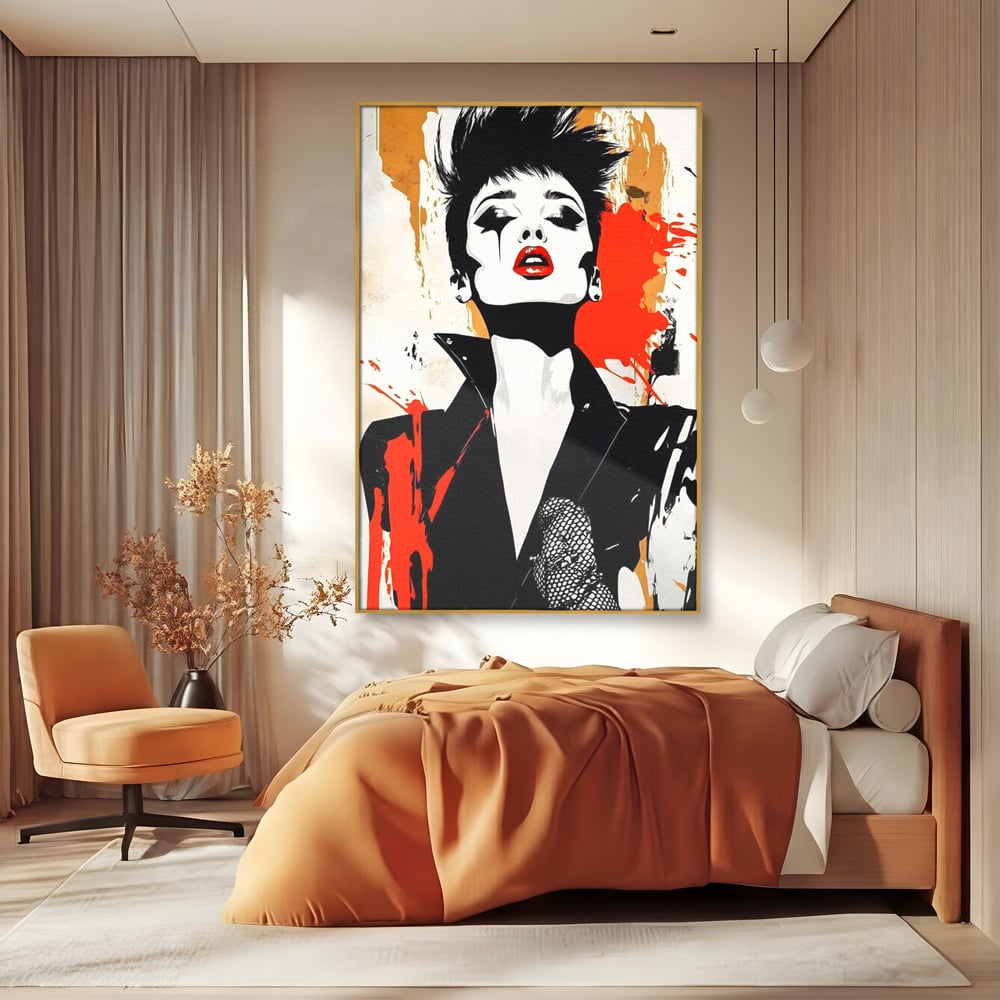 Leinwand Premium Canvas Wall Art, LuxCanva® G1178, Punk Eleganz, Lippenstift, Revolte, Chaos, Frau, Rebell, Glam, Anarchie, Pop Art, Retro, Freiheit, Nonkonformismus, Krieg, Büro, Wohnen, Schlafzimmer