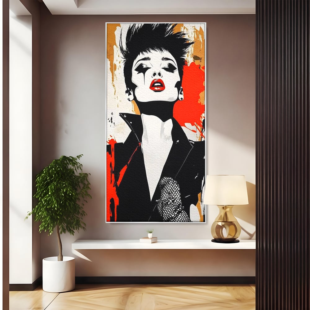 Leinwand Premium Canvas Wall Art, LuxCanva® G1178, Punk Eleganz, Lippenstift, Revolte, Chaos, Frau, Rebell, Glam, Anarchie, Pop Art, Retro, Freiheit, Nonkonformismus, Krieg, Büro, Wohnen, Schlafzimmer