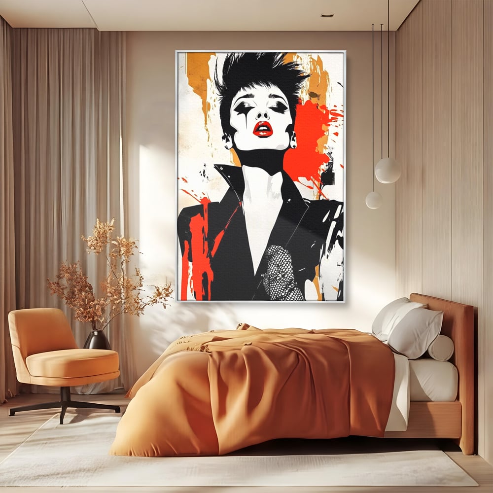 Leinwand Premium Canvas Wall Art, LuxCanva® G1178, Punk Eleganz, Lippenstift, Revolte, Chaos, Frau, Rebell, Glam, Anarchie, Pop Art, Retro, Freiheit, Nonkonformismus, Krieg, Büro, Wohnen, Schlafzimmer