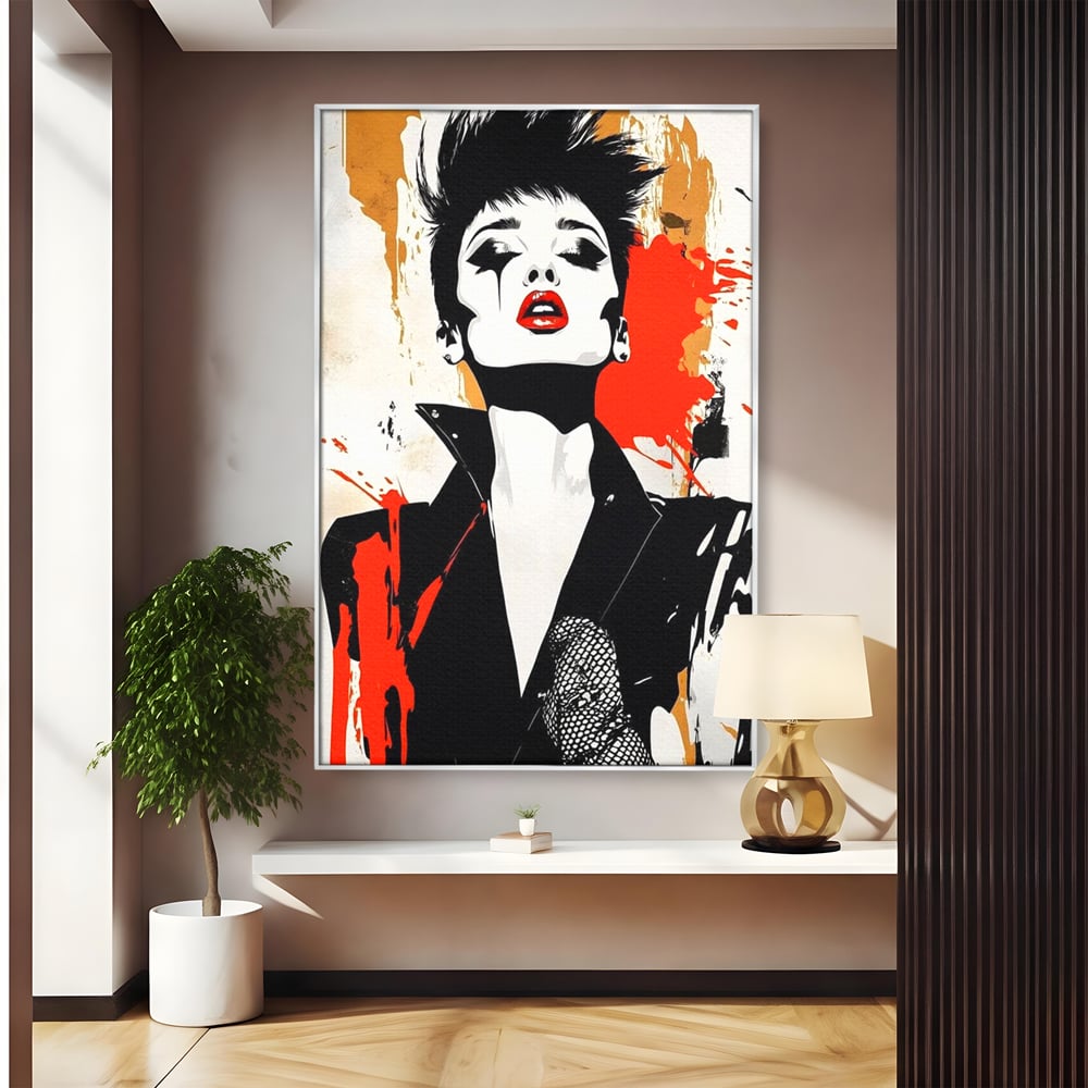 Leinwand Premium Canvas Wall Art, LuxCanva® G1178, Punk Eleganz, Lippenstift, Revolte, Chaos, Frau, Rebell, Glam, Anarchie, Pop Art, Retro, Freiheit, Nonkonformismus, Krieg, Büro, Wohnen, Schlafzimmer