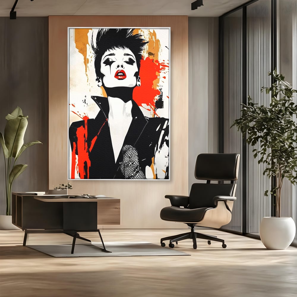 Leinwand Premium Canvas Wall Art, LuxCanva® G1178, Punk Eleganz, Lippenstift, Revolte, Chaos, Frau, Rebell, Glam, Anarchie, Pop Art, Retro, Freiheit, Nonkonformismus, Krieg, Büro, Wohnen, Schlafzimmer