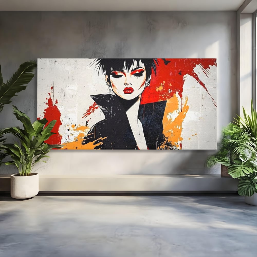 Tablou Canvas Premium, LuxCanva® G1179, Razboinica Glam,  Queen, Punk, Eleganta, Stil, Vestimentatie, Cartier, Club, Show, Muzica, Adrenalina, Umbre, Buze, Birou, Living, Dormitor