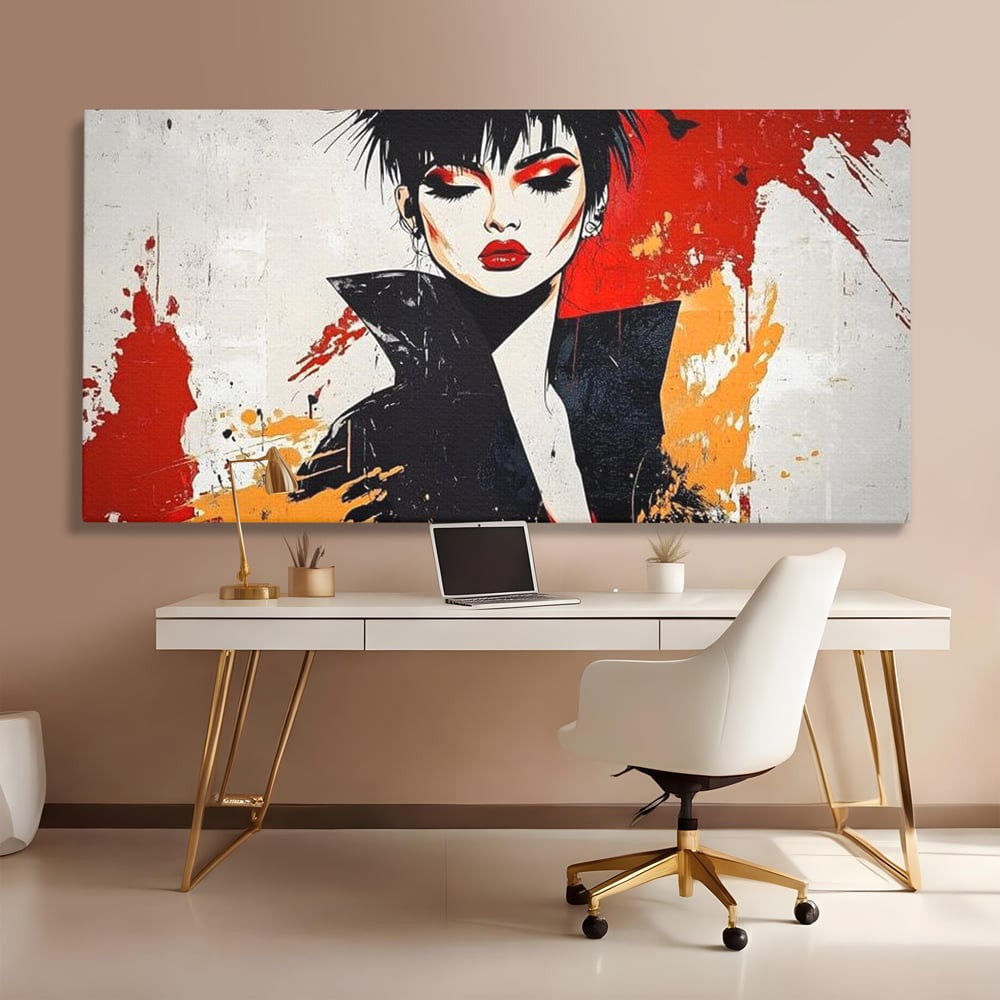 Tablou Canvas Premium, LuxCanva® G1179, Razboinica Glam,  Queen, Punk, Eleganta, Stil, Vestimentatie, Cartier, Club, Show, Muzica, Adrenalina, Umbre, Buze, Birou, Living, Dormitor