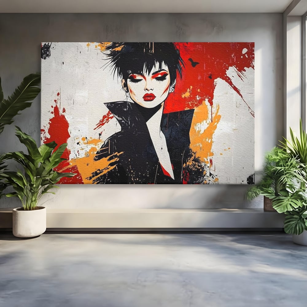 Tablou Canvas Premium, LuxCanva® G1179, Razboinica Glam,  Queen, Punk, Eleganta, Stil, Vestimentatie, Cartier, Club, Show, Muzica, Adrenalina, Umbre, Buze, Birou, Living, Dormitor