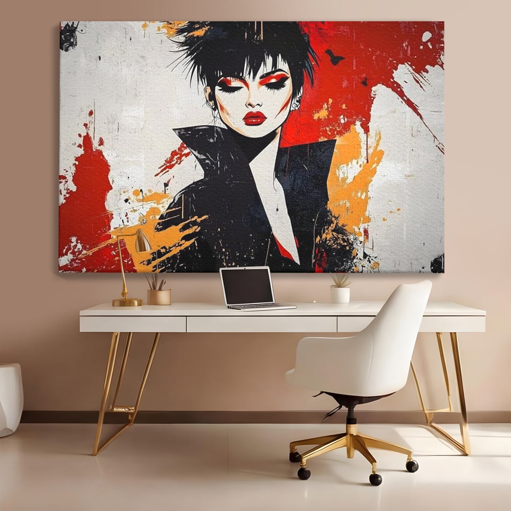 Tablou Canvas Premium, LuxCanva® G1179, Razboinica Glam,  Queen, Punk, Eleganta, Stil, Vestimentatie, Cartier, Club, Show, Muzica, Adrenalina, Umbre, Buze, Birou, Living, Dormitor