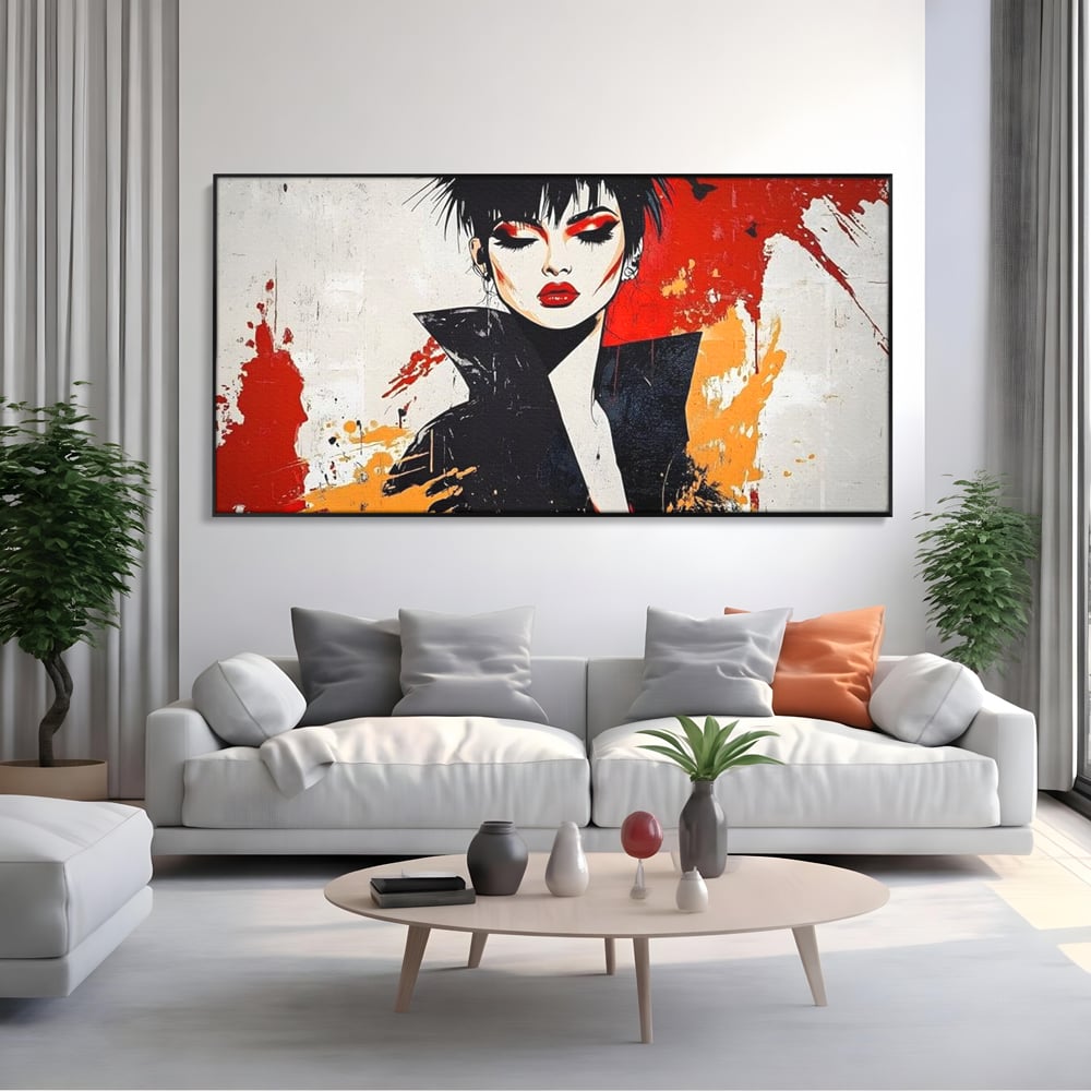 Tablou Canvas Premium, LuxCanva® G1179, Razboinica Glam,  Queen, Punk, Eleganta, Stil, Vestimentatie, Cartier, Club, Show, Muzica, Adrenalina, Umbre, Buze, Birou, Living, Dormitor