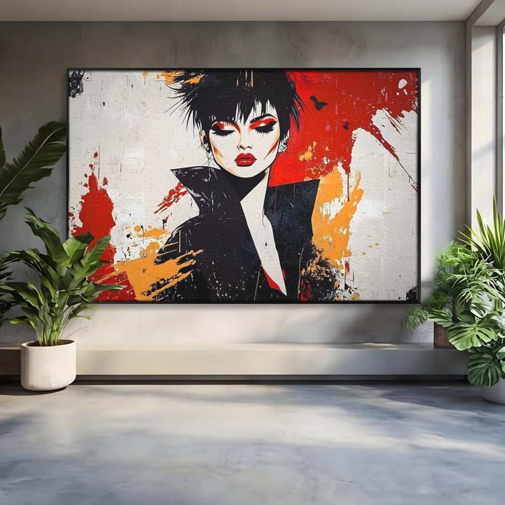 Tablou Canvas Premium, LuxCanva® G1179, Razboinica Glam,  Queen, Punk, Eleganta, Stil, Vestimentatie, Cartier, Club, Show, Muzica, Adrenalina, Umbre, Buze, Birou, Living, Dormitor