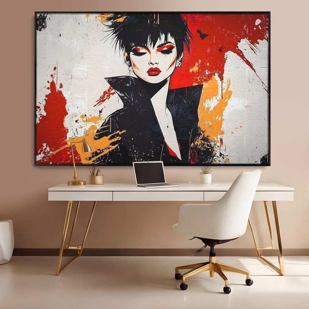 Tablou Canvas Premium, LuxCanva® G1179, Razboinica Glam,  Queen, Punk, Eleganta, Stil, Vestimentatie, Cartier, Club, Show, Muzica, Adrenalina, Umbre, Buze, Birou, Living, Dormitor