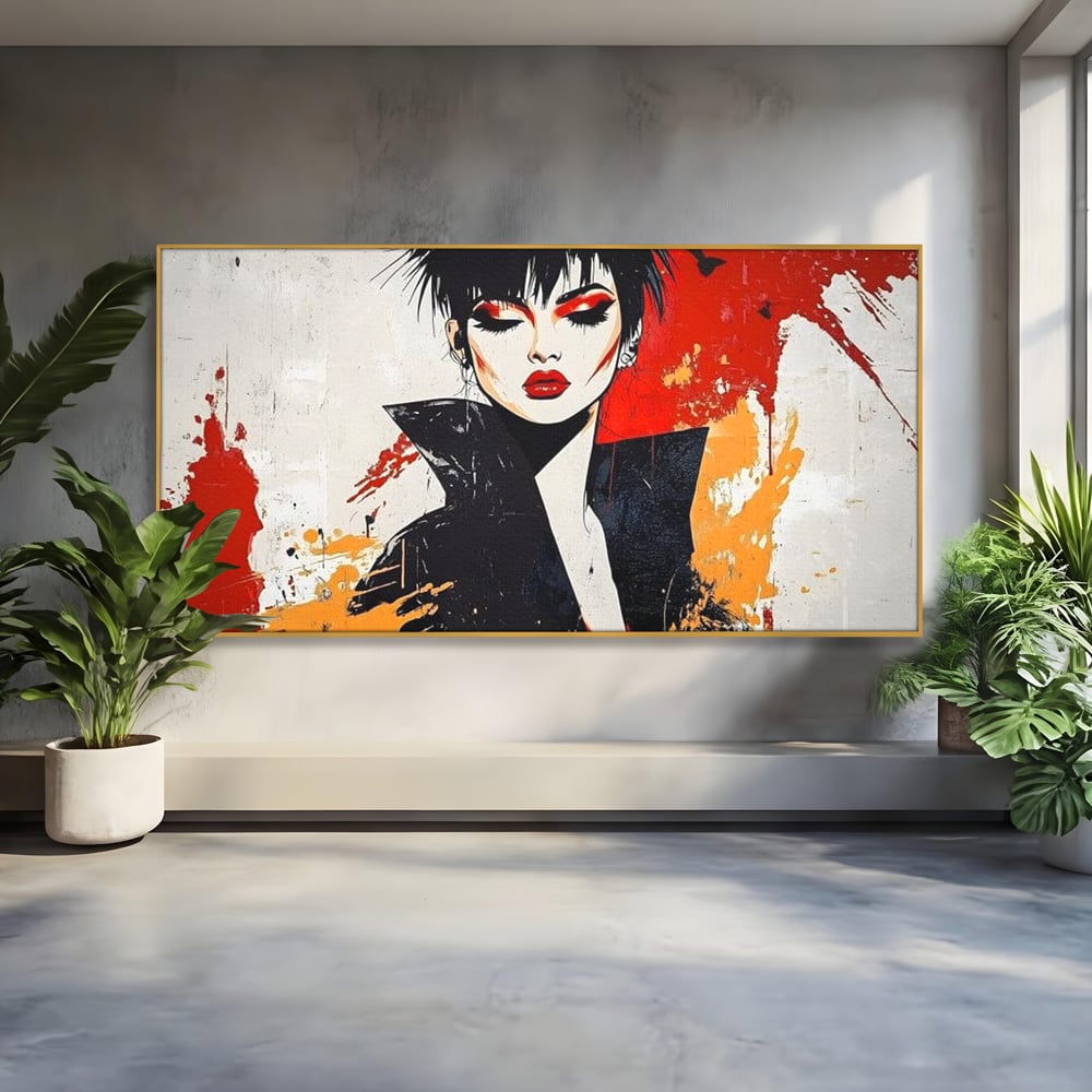 Tablou Canvas Premium, LuxCanva® G1179, Razboinica Glam,  Queen, Punk, Eleganta, Stil, Vestimentatie, Cartier, Club, Show, Muzica, Adrenalina, Umbre, Buze, Birou, Living, Dormitor