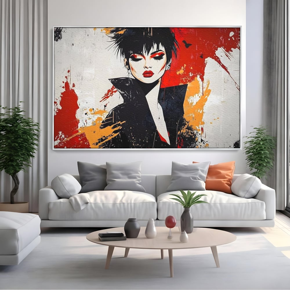 Tablou Canvas Premium, LuxCanva® G1179, Razboinica Glam,  Queen, Punk, Eleganta, Stil, Vestimentatie, Cartier, Club, Show, Muzica, Adrenalina, Umbre, Buze, Birou, Living, Dormitor