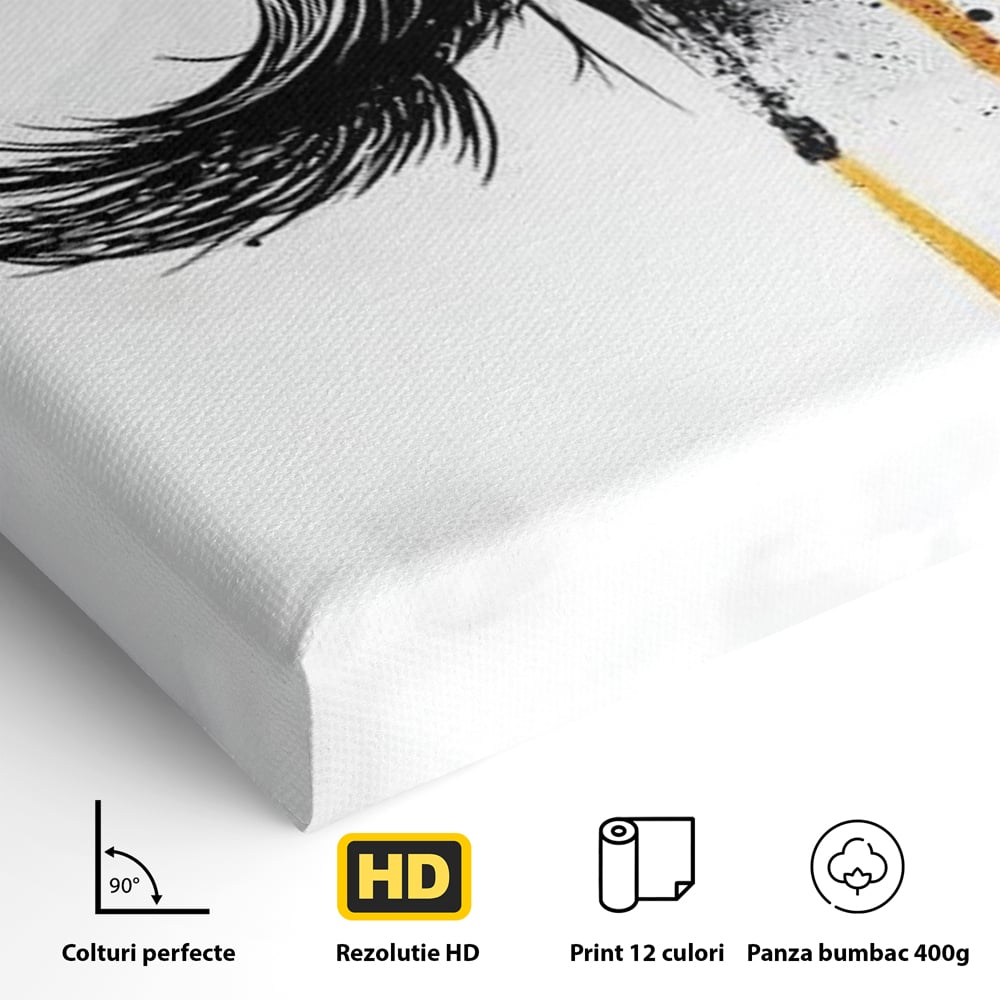 Tablou Canvas Premium, LuxCanva® G1180, Privirea care Curge, Ochi, Gene, Lacrimi, Tacere, Durere, Emotie, Drama, Rosu, Galben, Negru, Stropi, Suferinta, Birou, Living, Dormitor