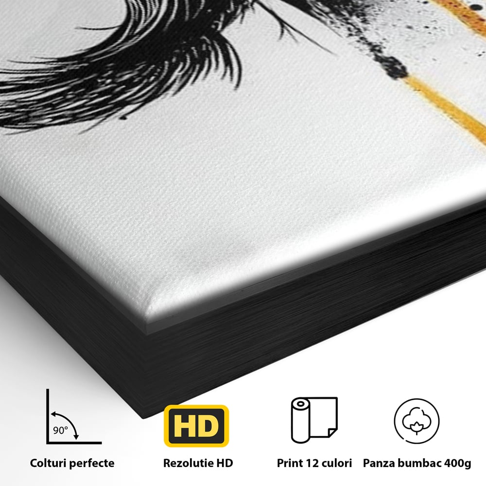 Tablou Canvas Premium, LuxCanva® G1180, Privirea care Curge, Ochi, Gene, Lacrimi, Tacere, Durere, Emotie, Drama, Rosu, Galben, Negru, Stropi, Suferinta, Birou, Living, Dormitor