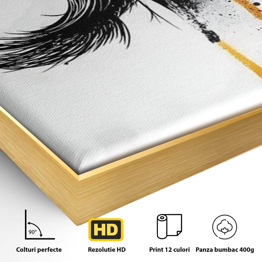 Tablou Canvas Premium, LuxCanva® G1180, Privirea care Curge, Ochi, Gene, Lacrimi, Tacere, Durere, Emotie, Drama, Rosu, Galben, Negru, Stropi, Suferinta, Birou, Living, Dormitor