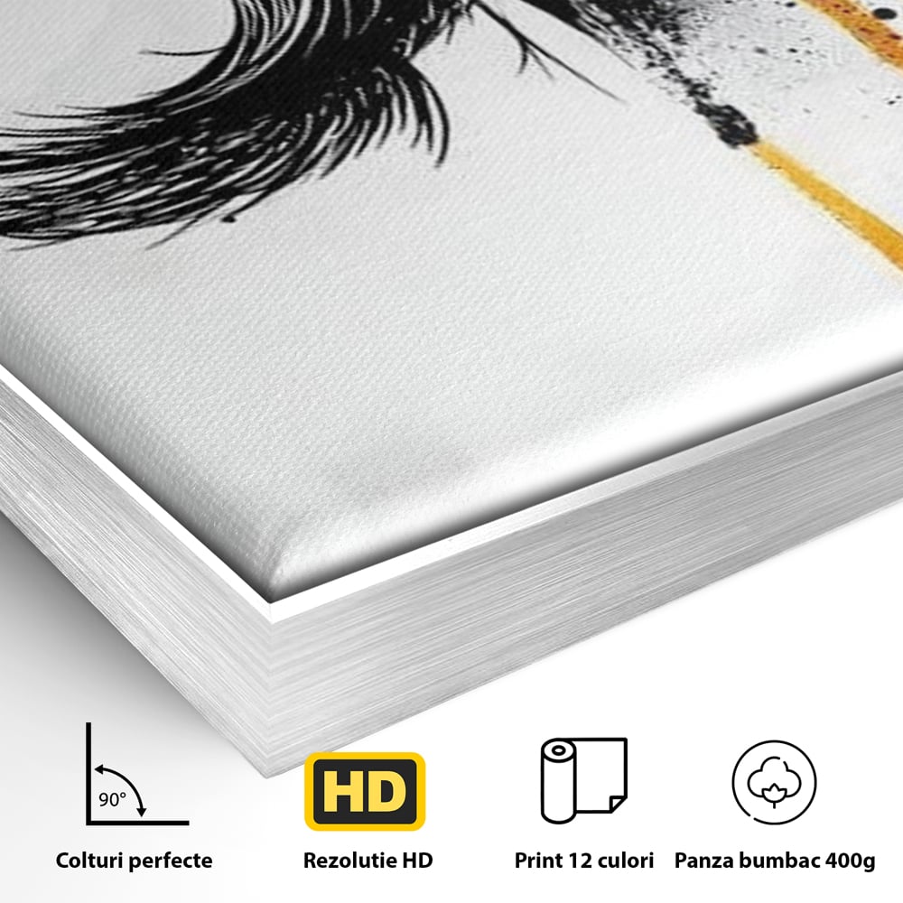 Tablou Canvas Premium, LuxCanva® G1180, Privirea care Curge, Ochi, Gene, Lacrimi, Tacere, Durere, Emotie, Drama, Rosu, Galben, Negru, Stropi, Suferinta, Birou, Living, Dormitor