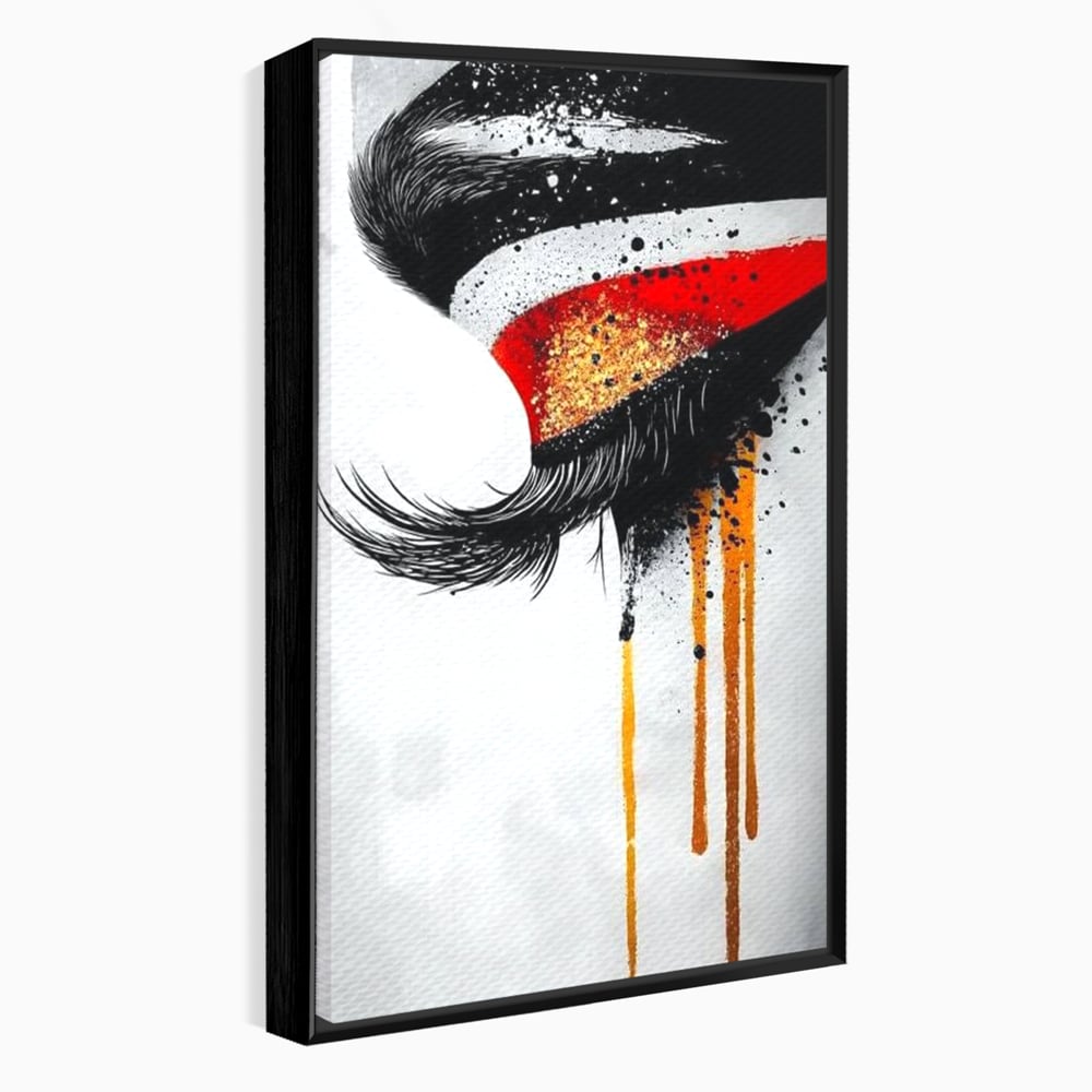 Tablou Canvas Premium, LuxCanva® G1180, Privirea care Curge, Ochi, Gene, Lacrimi, Tacere, Durere, Emotie, Drama, Rosu, Galben, Negru, Stropi, Suferinta, Birou, Living, Dormitor