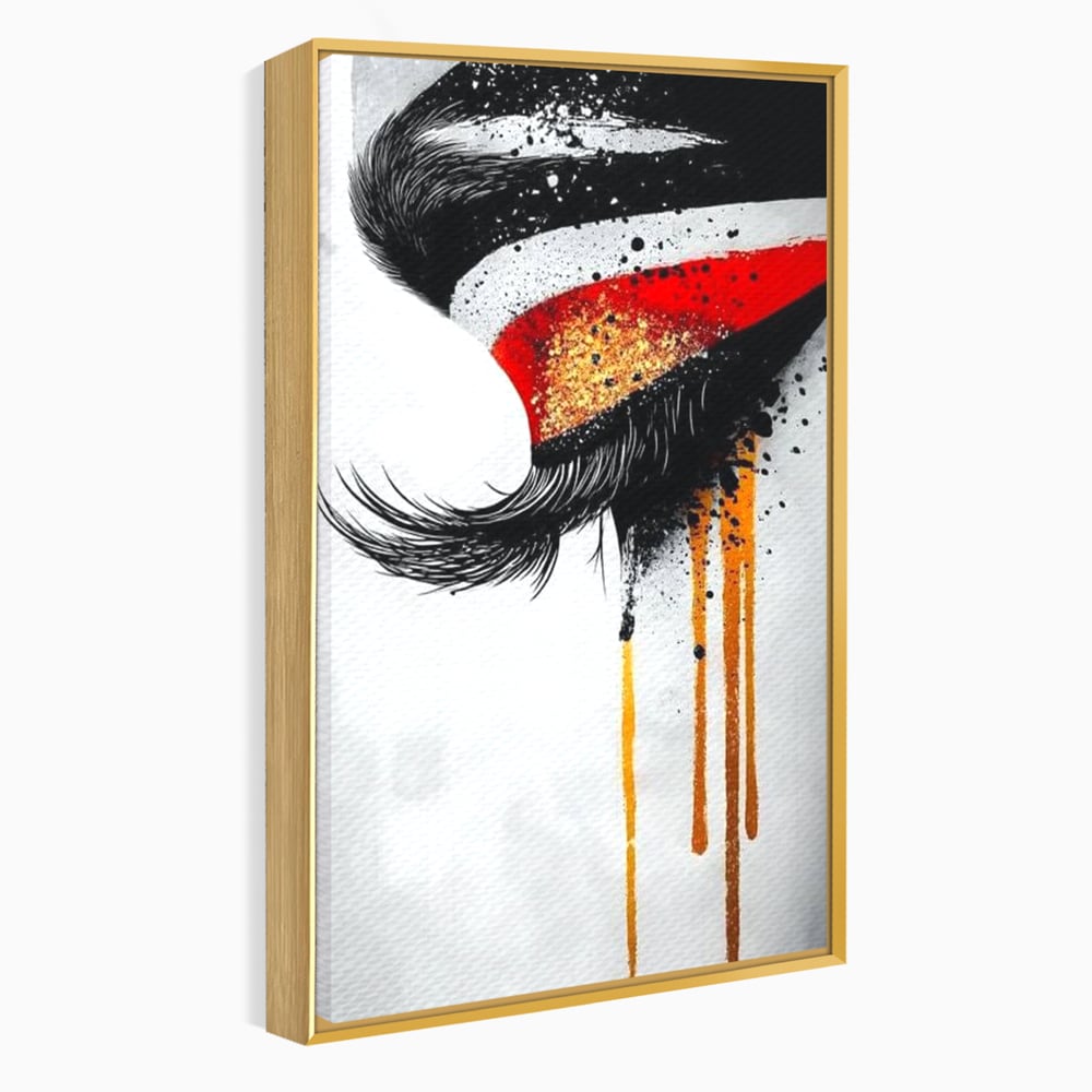 Tablou Canvas Premium, LuxCanva® G1180, Privirea care Curge, Ochi, Gene, Lacrimi, Tacere, Durere, Emotie, Drama, Rosu, Galben, Negru, Stropi, Suferinta, Birou, Living, Dormitor