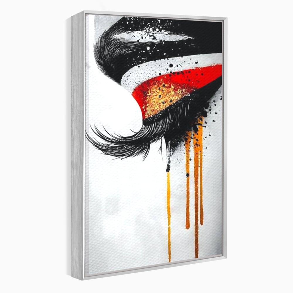 Tablou Canvas Premium, LuxCanva® G1180, Privirea care Curge, Ochi, Gene, Lacrimi, Tacere, Durere, Emotie, Drama, Rosu, Galben, Negru, Stropi, Suferinta, Birou, Living, Dormitor