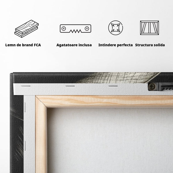 Tablou Canvas Premium, LuxCanva® G1181, Doamna cu Palarie de Argint, Lemn, Eleganta, Glamour, Enigmatica, Noblete, Editorial, Tacere, Arta, Fashion, Sarm, Icon, Chip, Birou, Living, Dormitor