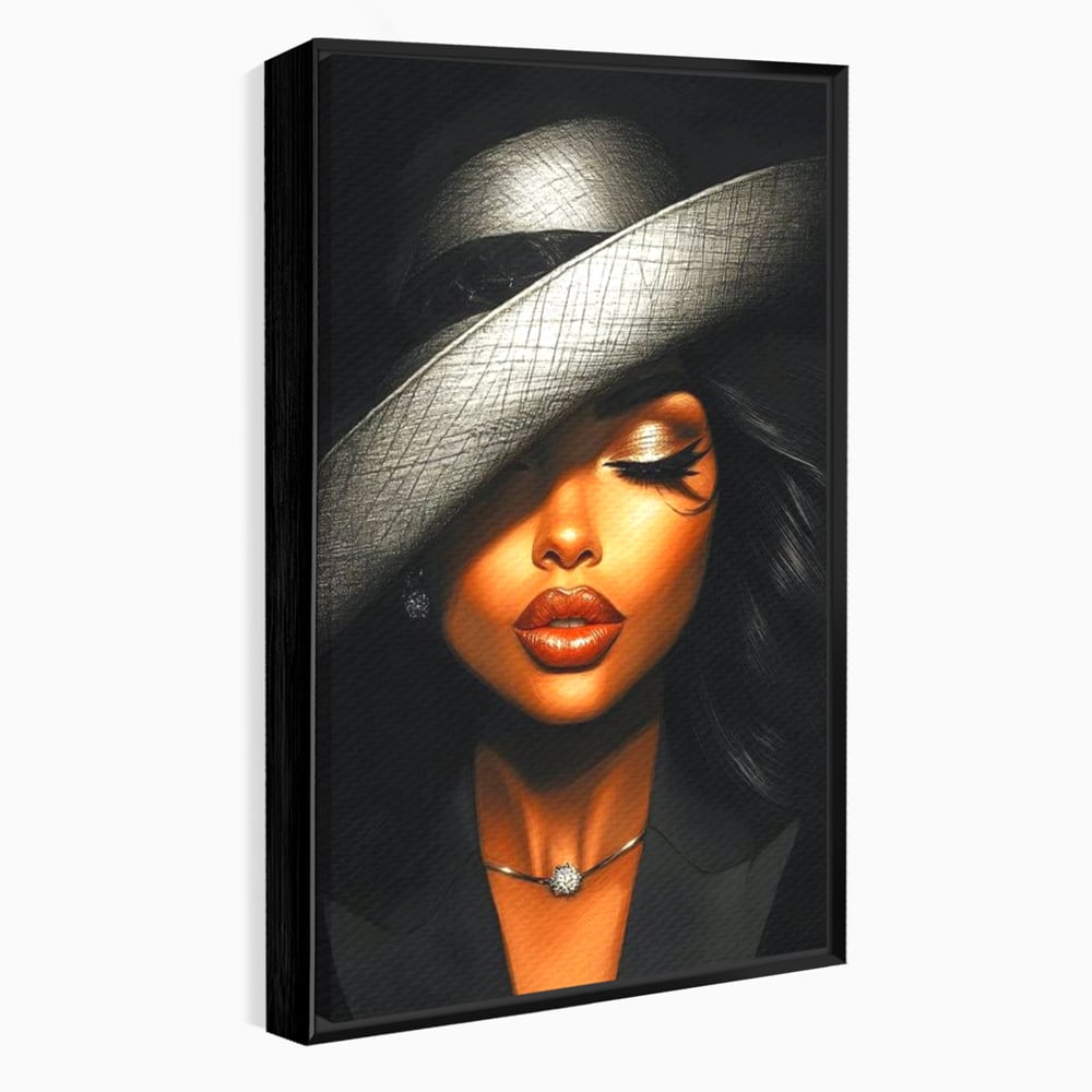 Tablou Canvas Premium, LuxCanva® G1181, Doamna cu Palarie de Argint, Lemn, Eleganta, Glamour, Enigmatica, Noblete, Editorial, Tacere, Arta, Fashion, Sarm, Icon, Chip, Birou, Living, Dormitor