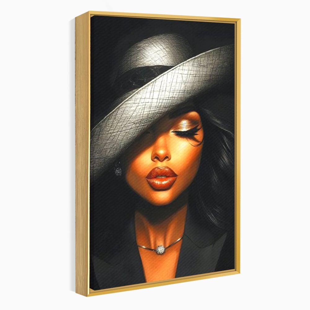 Tablou Canvas Premium, LuxCanva® G1181, Doamna cu Palarie de Argint, Lemn, Eleganta, Glamour, Enigmatica, Noblete, Editorial, Tacere, Arta, Fashion, Sarm, Icon, Chip, Birou, Living, Dormitor