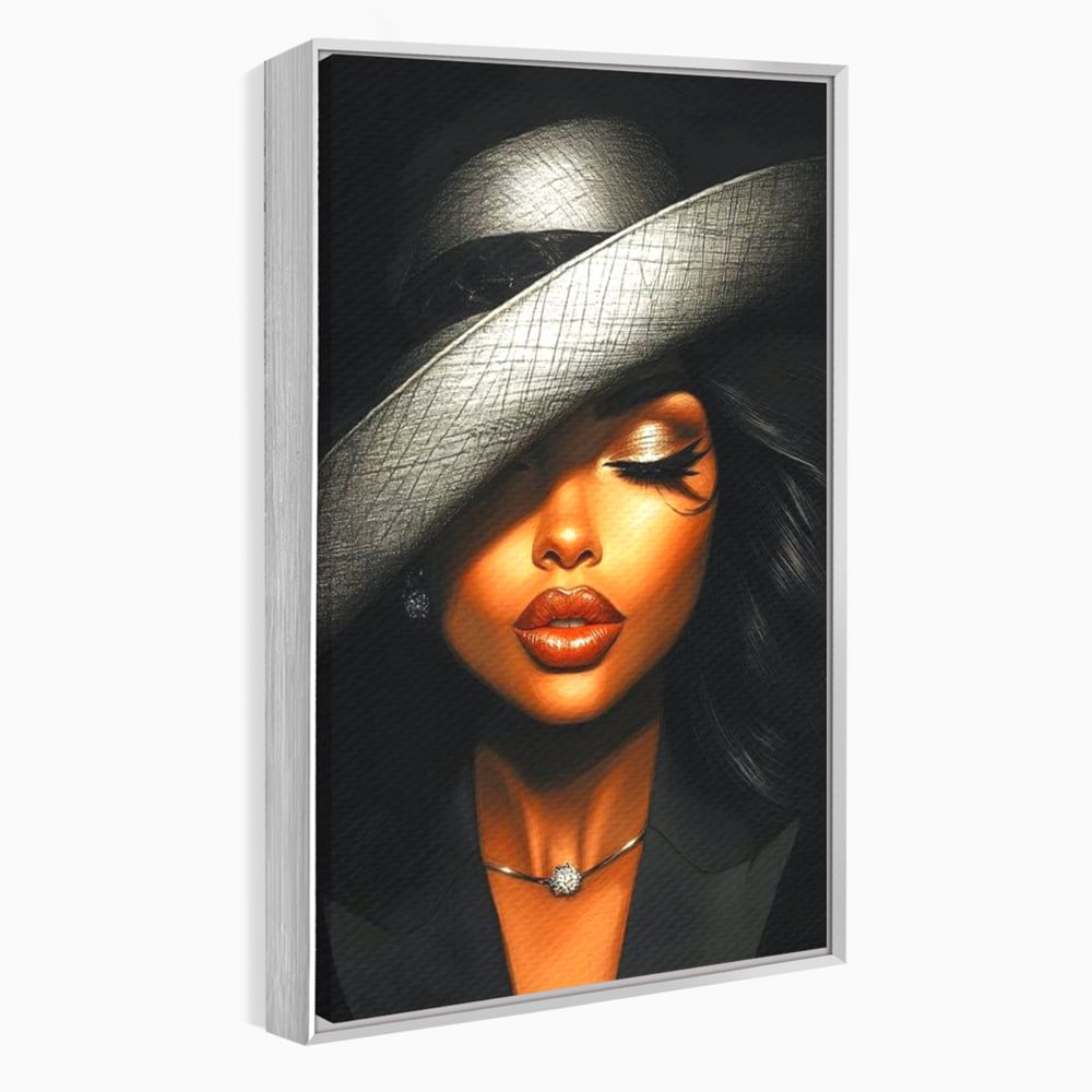 Tablou Canvas Premium, LuxCanva® G1181, Doamna cu Palarie de Argint, Lemn, Eleganta, Glamour, Enigmatica, Noblete, Editorial, Tacere, Arta, Fashion, Sarm, Icon, Chip, Birou, Living, Dormitor
