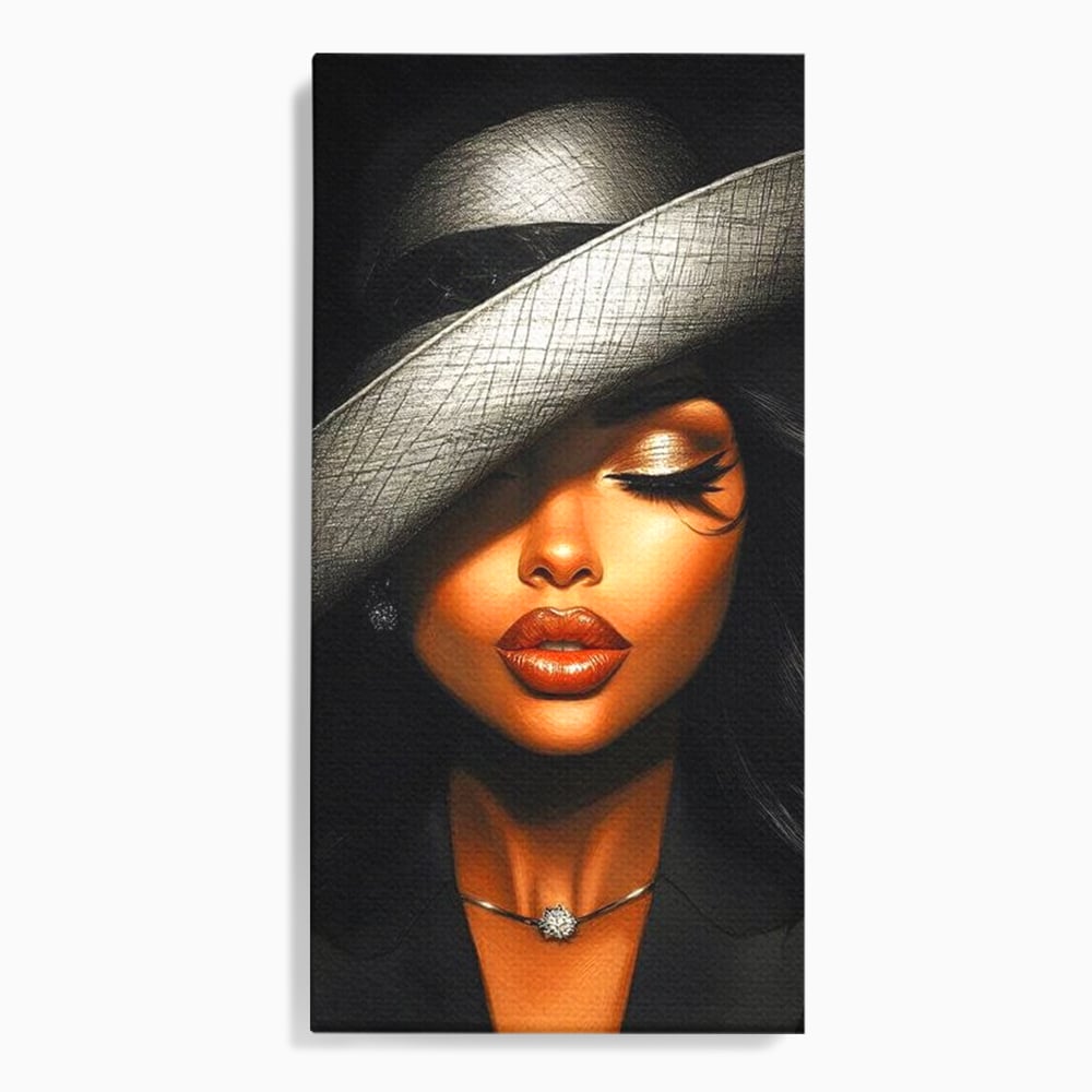 Tablou Canvas Premium, LuxCanva® G1181, Doamna cu Palarie de Argint, Lemn, Eleganta, Glamour, Enigmatica, Noblete, Editorial, Tacere, Arta, Fashion, Sarm, Icon, Chip, Birou, Living, Dormitor