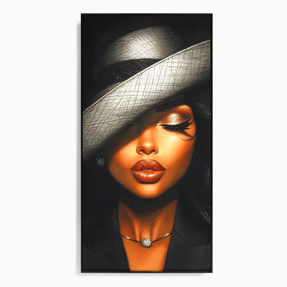 Tablou Canvas Premium, LuxCanva® G1181, Doamna cu Palarie de Argint, Lemn, Eleganta, Glamour, Enigmatica, Noblete, Editorial, Tacere, Arta, Fashion, Sarm, Icon, Chip, Birou, Living, Dormitor