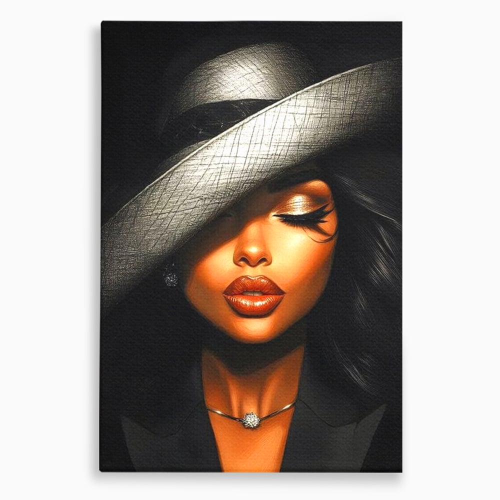 Tablou Canvas Premium, LuxCanva® G1181, Doamna cu Palarie de Argint, Lemn, Eleganta, Glamour, Enigmatica, Noblete, Editorial, Tacere, Arta, Fashion, Sarm, Icon, Chip, Birou, Living, Dormitor