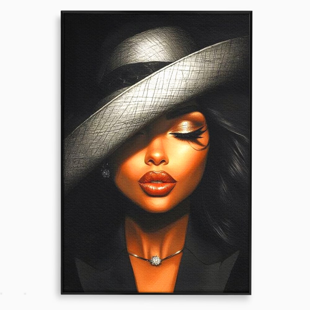 Tablou Canvas Premium, LuxCanva® G1181, Doamna cu Palarie de Argint, Lemn, Eleganta, Glamour, Enigmatica, Noblete, Editorial, Tacere, Arta, Fashion, Sarm, Icon, Chip, Birou, Living, Dormitor