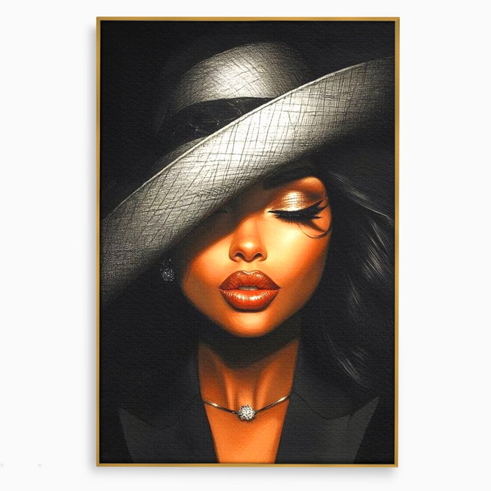 Tablou Canvas Premium, LuxCanva® G1181, Doamna cu Palarie de Argint, Lemn, Eleganta, Glamour, Enigmatica, Noblete, Editorial, Tacere, Arta, Fashion, Sarm, Icon, Chip, Birou, Living, Dormitor
