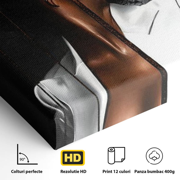 Tablou Canvas Premium, LuxCanva® G1182, Forta Feminitatii, Alb, Negru, Stil, Eleganta, Armonie, Lux, Urban, Auriu, Blazer, Par, Portret, Dinamism, Fashion, Birou, Living, Dormitor