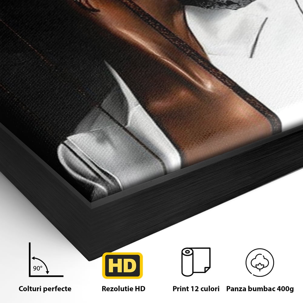 Tablou Canvas Premium, LuxCanva® G1182, Forta Feminitatii, Alb, Negru, Stil, Eleganta, Armonie, Lux, Urban, Auriu, Blazer, Par, Portret, Dinamism, Fashion, Birou, Living, Dormitor