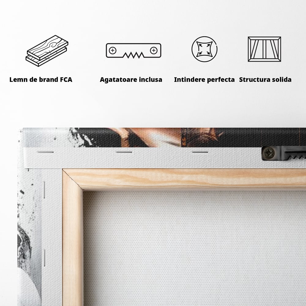 Tablou Canvas Premium, LuxCanva® G1182, Forta Feminitatii, Alb, Negru, Stil, Eleganta, Armonie, Lux, Urban, Auriu, Blazer, Par, Portret, Dinamism, Fashion, Birou, Living, Dormitor