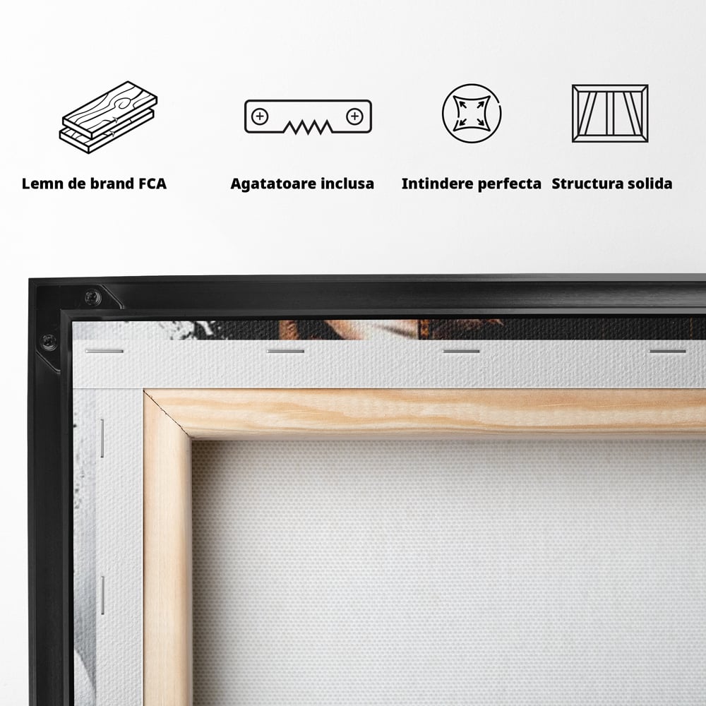 Tablou Canvas Premium, LuxCanva® G1182, Forta Feminitatii, Alb, Negru, Stil, Eleganta, Armonie, Lux, Urban, Auriu, Blazer, Par, Portret, Dinamism, Fashion, Birou, Living, Dormitor