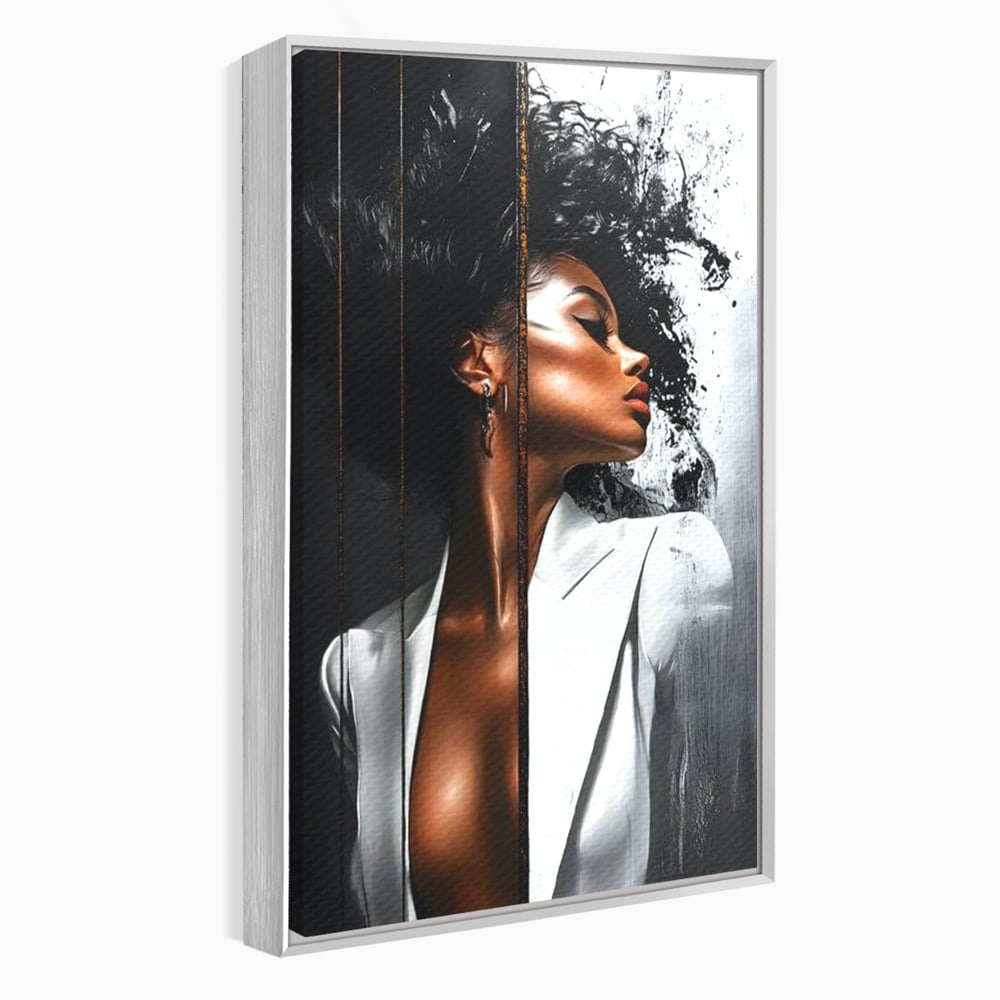 Tablou Canvas Premium, LuxCanva® G1182, Forta Feminitatii, Alb, Negru, Stil, Eleganta, Armonie, Lux, Urban, Auriu, Blazer, Par, Portret, Dinamism, Fashion, Birou, Living, Dormitor