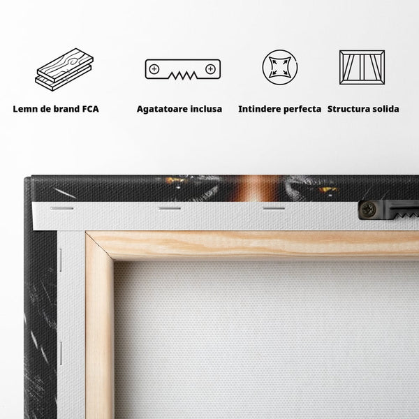 Tablou Canvas Premium, LuxCanva® G1183, Diamantul Negru, Lux, Intunecat, Pene, Negru, Machiaj, Dramatic, Buze, Aur, Arta, Rafinament, Atmosfera, Cinematic, Birou, Living, Dormitor